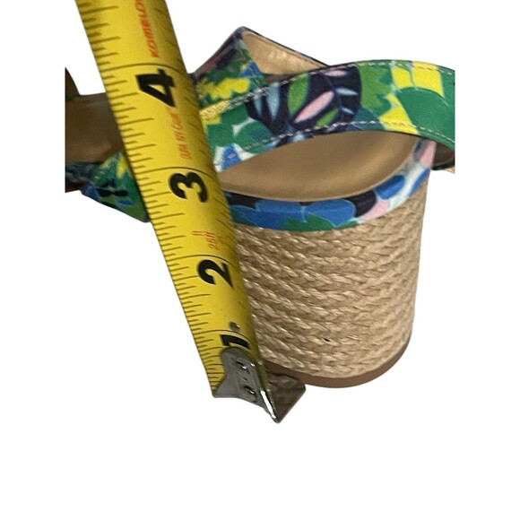 Talbots Siena Rope Floral Green Blue Sandals Women 7.5 Ankle Strap Block Heel - Picture 15 of 16